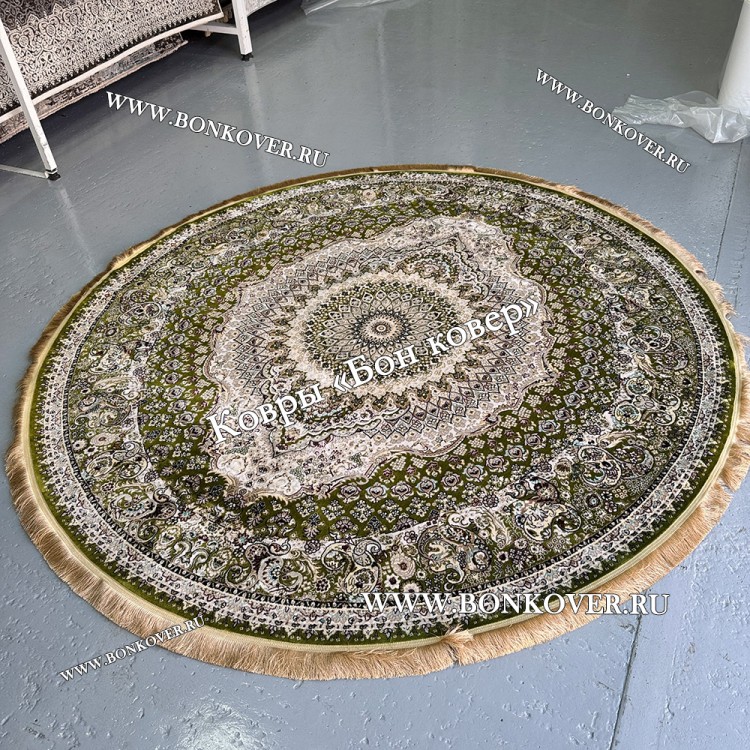 Восточный Ковер Для Гостиной Медальон Дизайн 30298 Зеленый круг