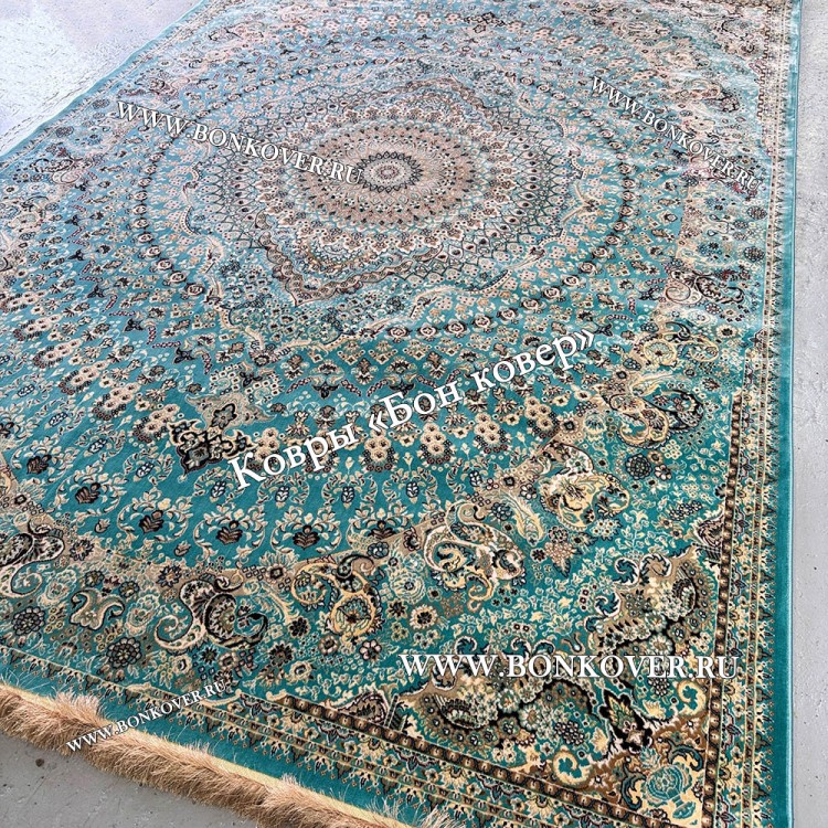 Восточный Ковер Для Гостиной Медальон Дизайн 28767 Бирюзовый