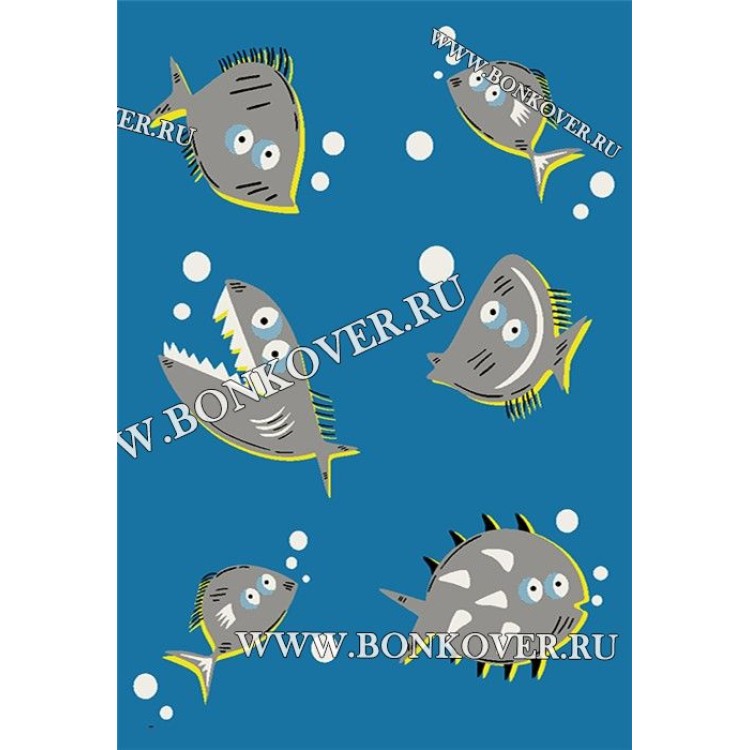 Детский Ковер Разноцветный Дизайн 23 Рыбки Синий